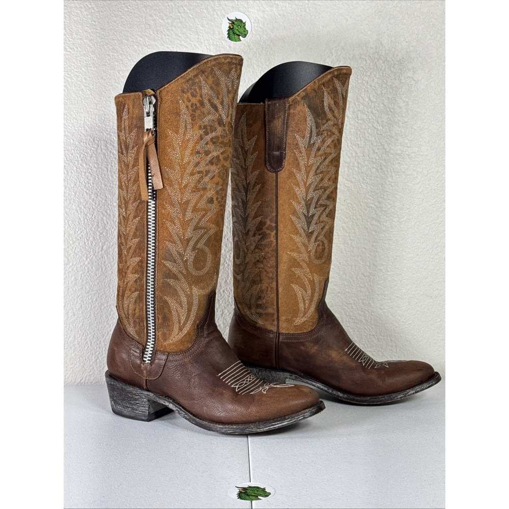 Old Gringo Leopard Print Brown Side Zip Cowboy Boots Size 6 1/2 Western Festival